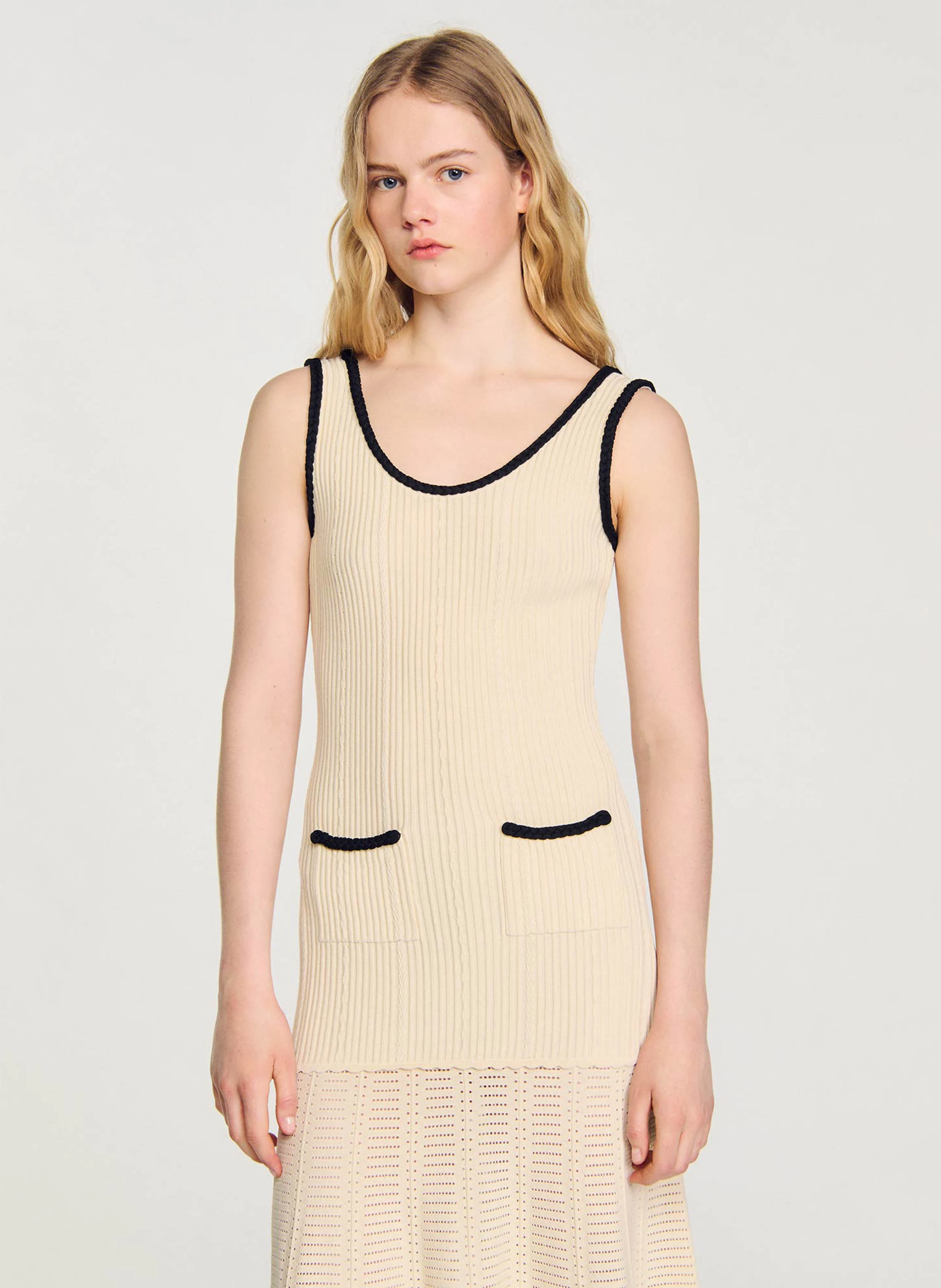 Robe longue évasée col rond en maille | Blanc