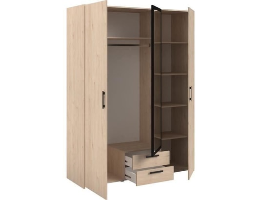 PARISOT - Armoire varia - décor chene et noir - 3 portes battantes + 2