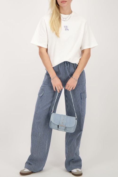 Wit T-shirt met blauwe denim fotoprint Muse