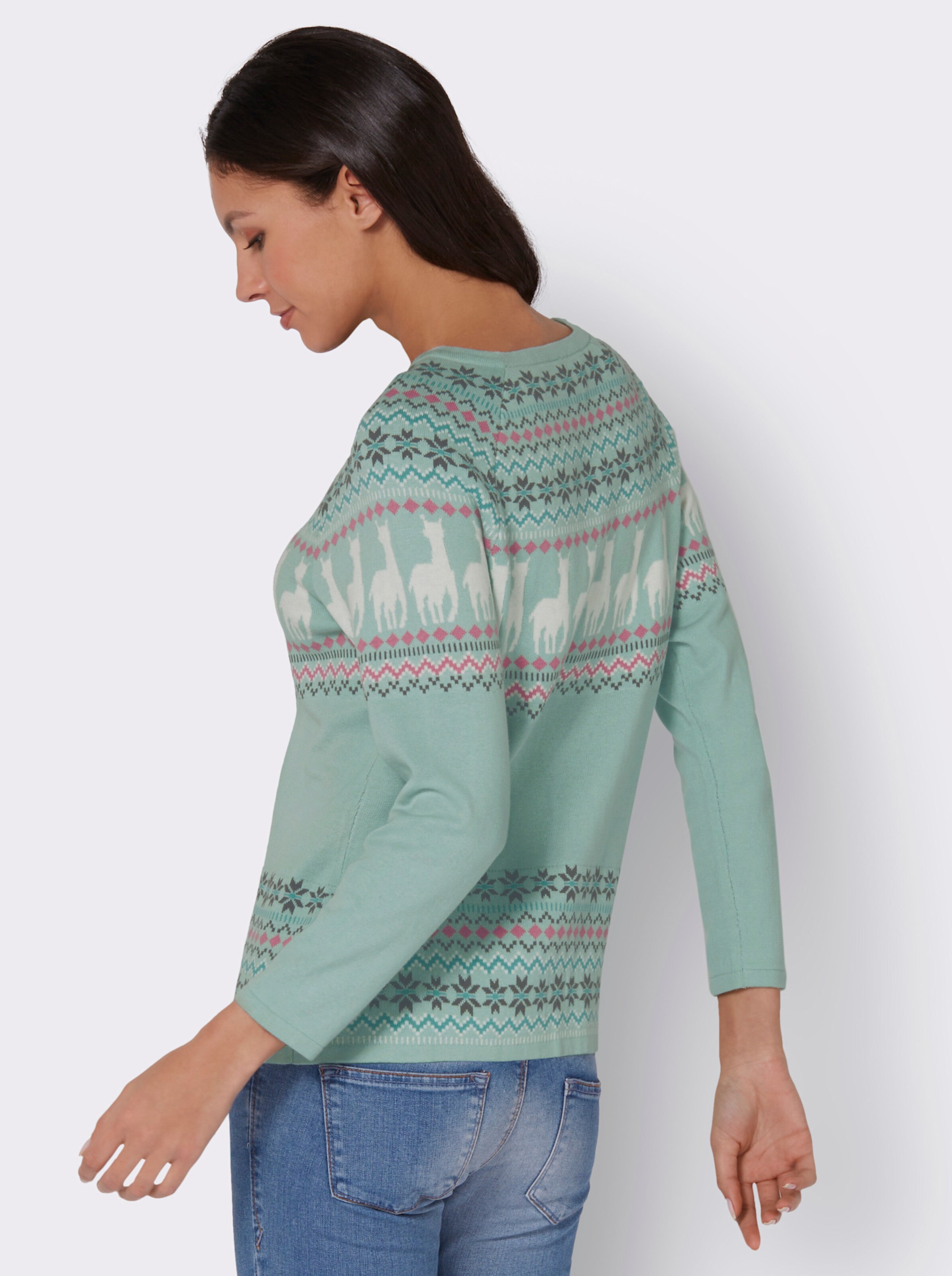 Norwegerpullover mit Alpaka-Motiven