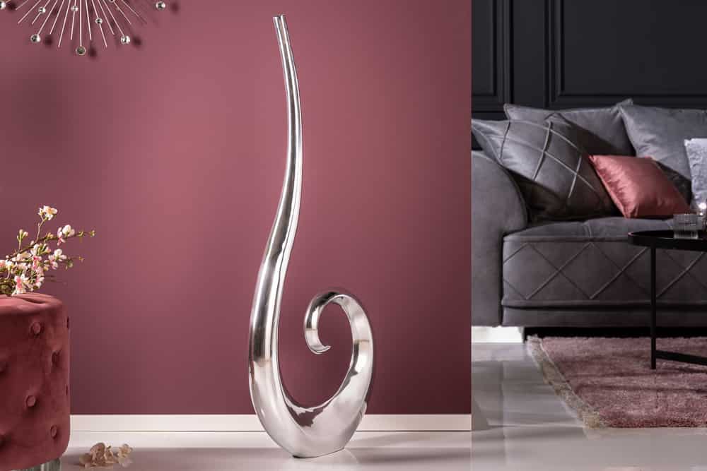 Moderne Vase WAVE XL 106cm silber Aluminium poliert Dekoration