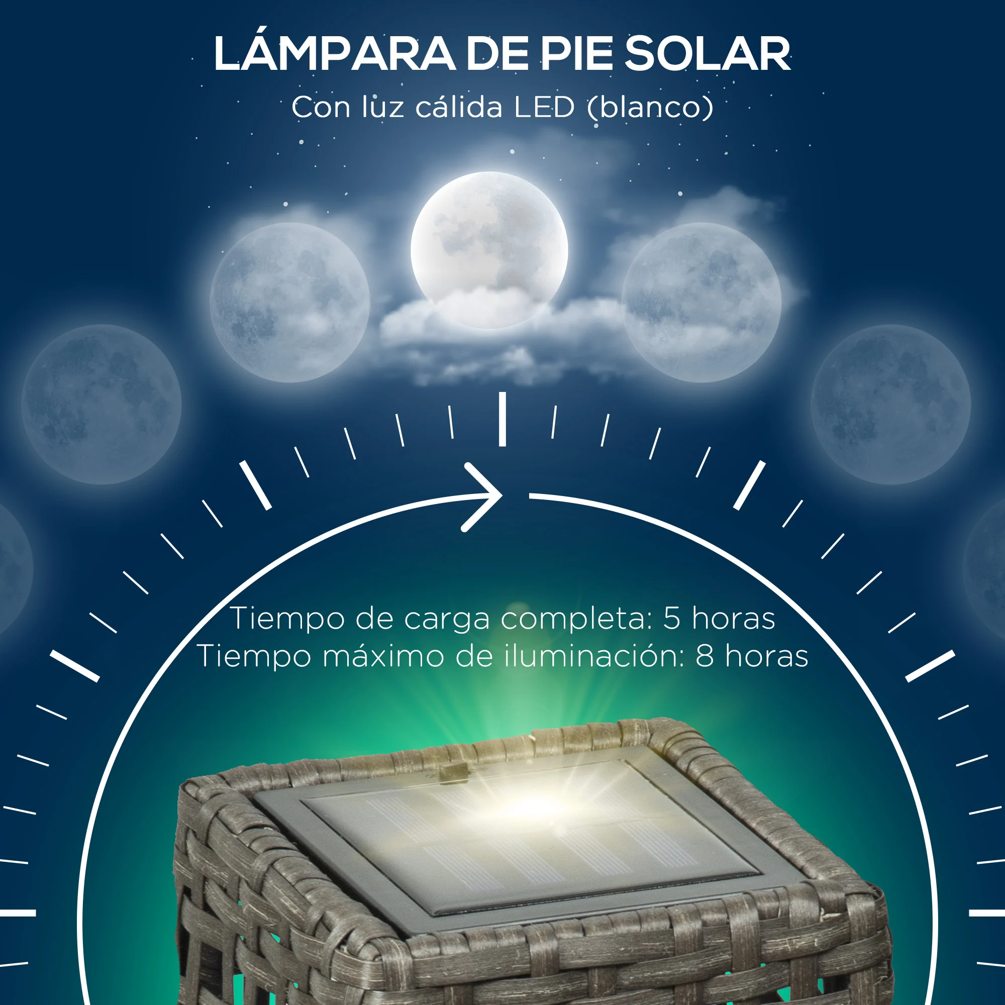 Luminária de jardim Outsunny em rattan sintético, luz solar externa com LEDs, liga/desliga automático para terraço, varanda e pátio, 17x17x46 cm, cinza