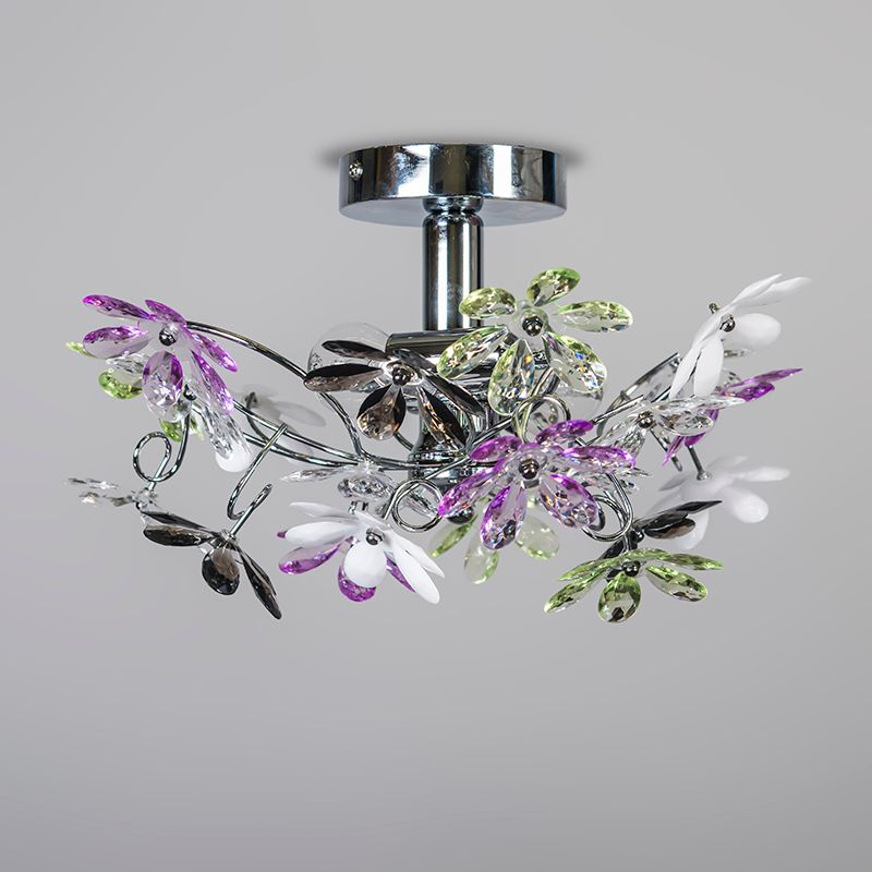 Plafonnière chroom met multicolor kunststof bloemen 38cm - Fiore