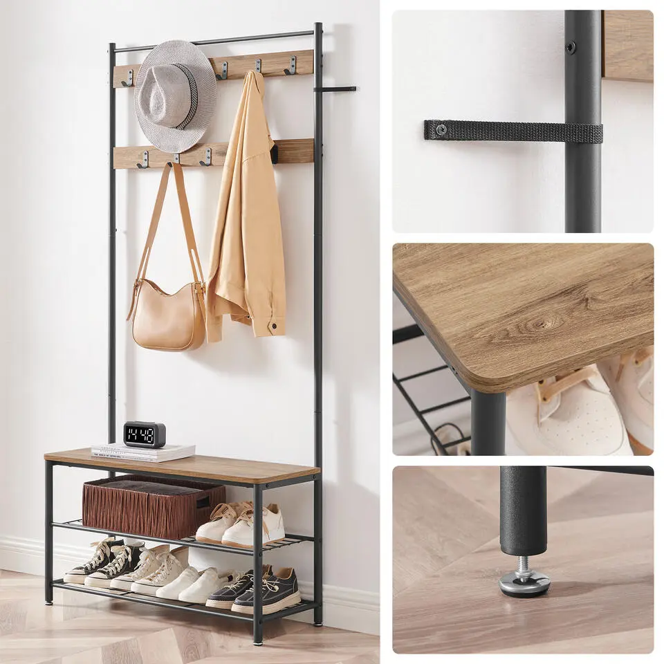 Garderoberek XL met Schoenenbank, Kapstok, H 175 cm en B 85 cm, Ashwood