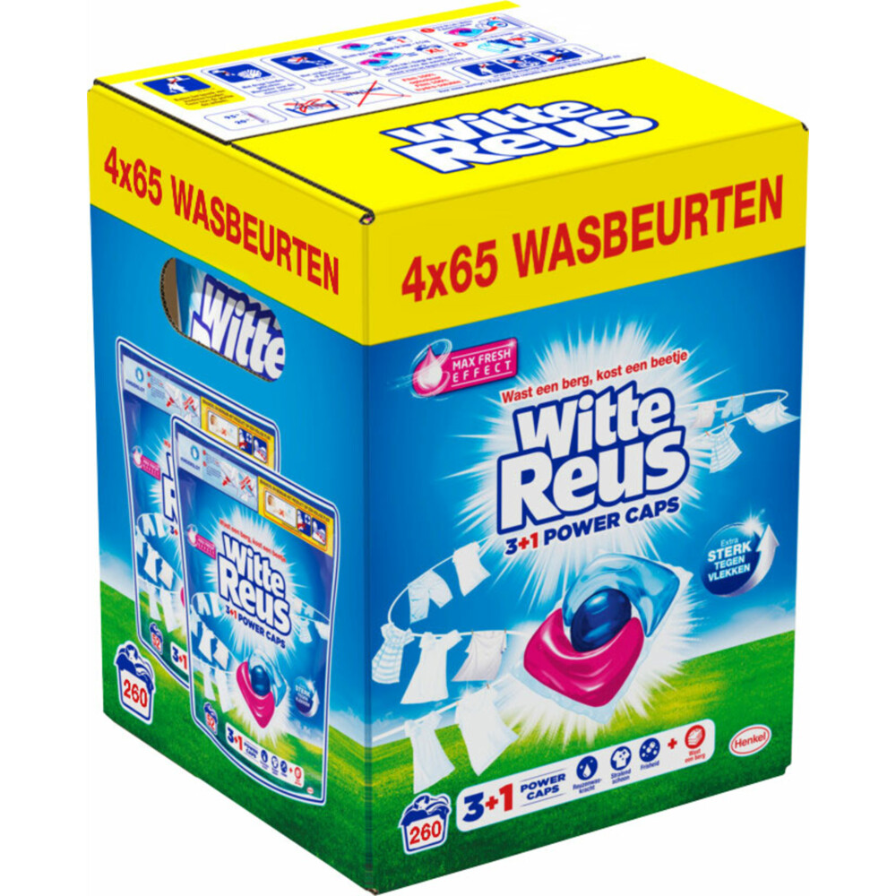 4x Witte Reus Wasmiddelcapsules 3+1 Power Caps Wit en lichtgekleurd65 beurten