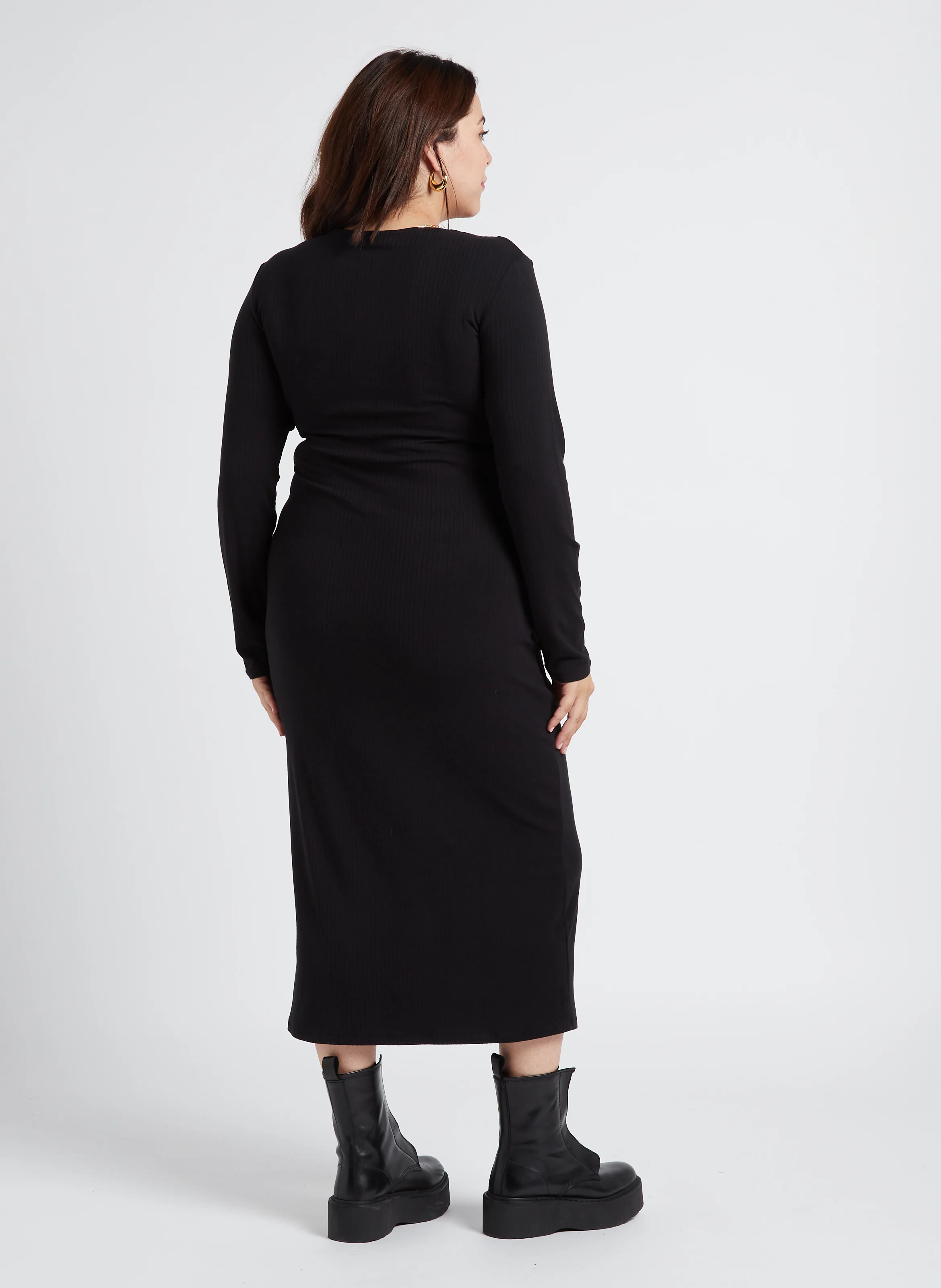 Robe longue col V| Noir