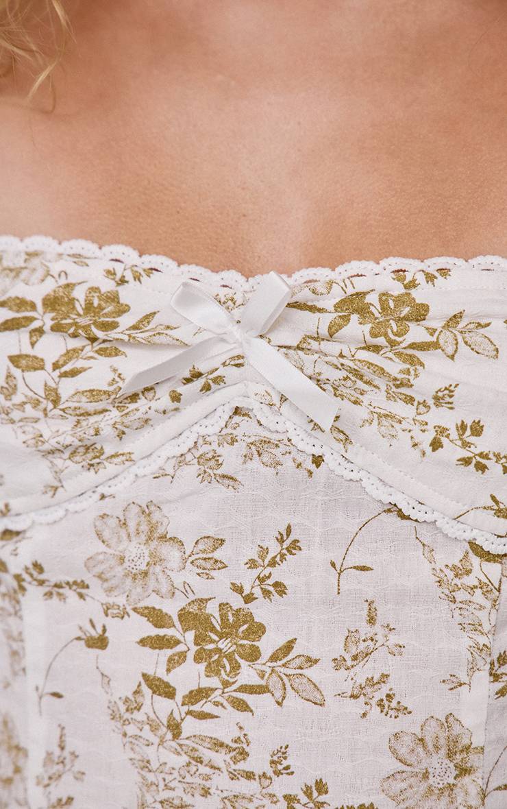 Blanc Ensemble Haut Court Bardot À Détail Bustier Et Imprimé Fleuri
