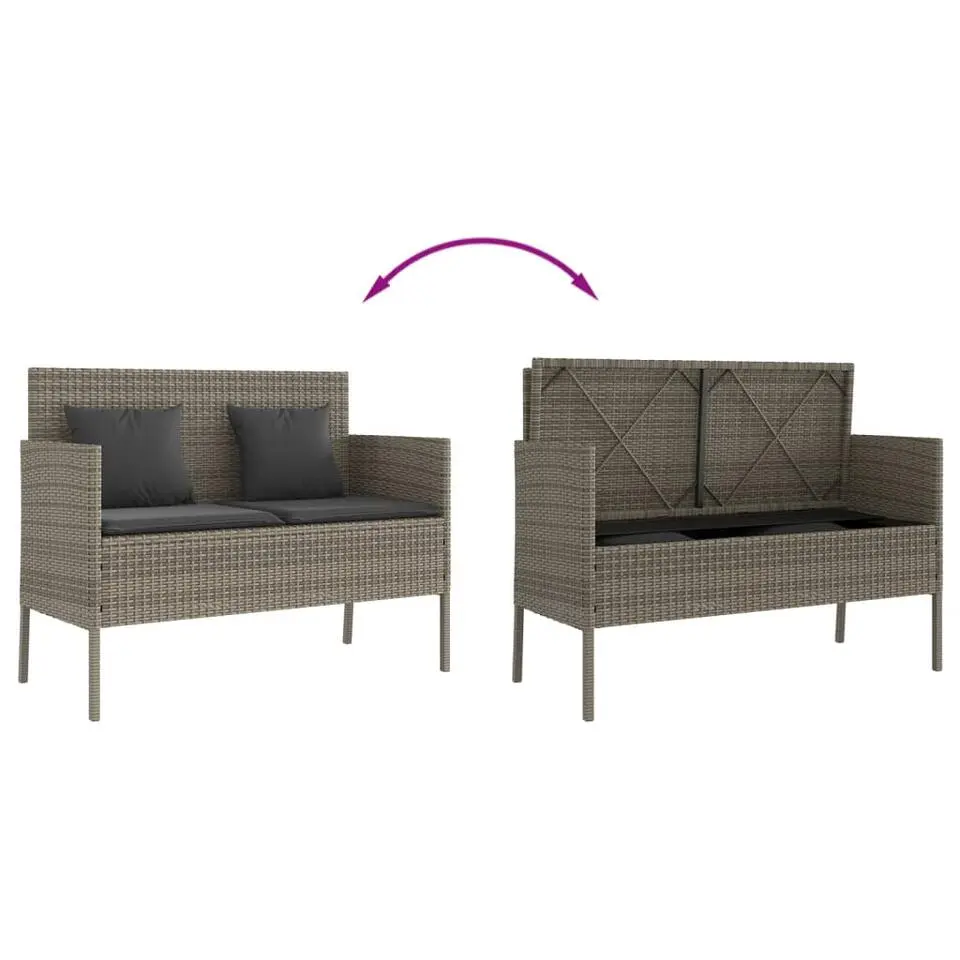 vidaXL - Tuinbank met kussens - Grijs - Poly rattan - 113x61x87 cm