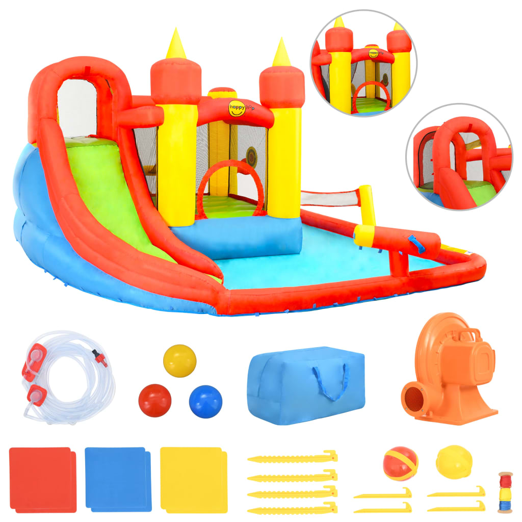 Castelo inflável Happy Hop com escorregador e piscina 410x385x220 cm