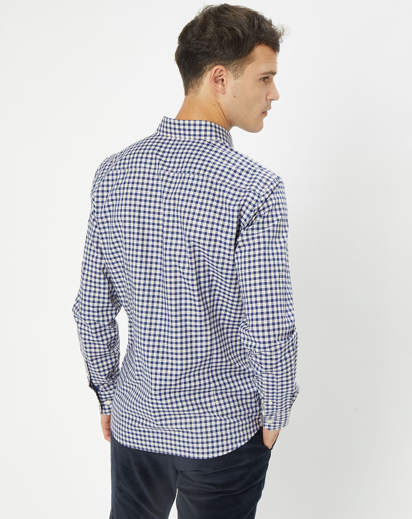 Hackett London Chemise Slim Fit en Popeline à carreaux vichy bleu/blanc
