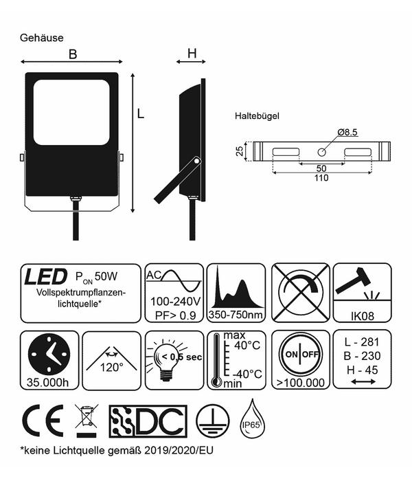 SunElements Pflanzenlampe LED 50 W,