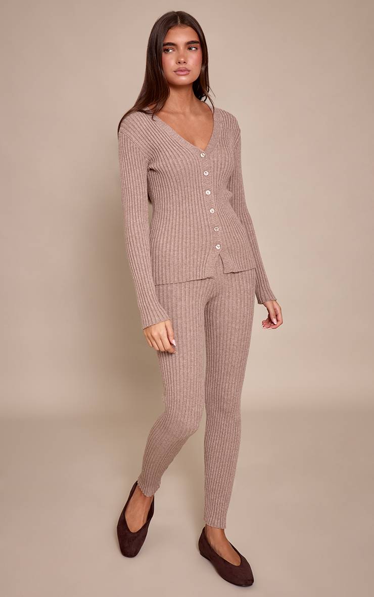 Taupe Legging Côtelé En Maille
