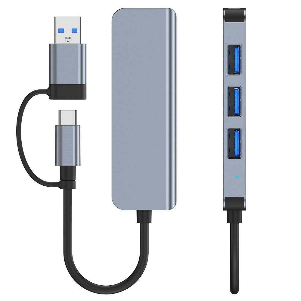 (5 Gbit/s) USB C / USB 3.0 4-fach Multiport Adapter Highspeed Aluminium Hub - Grau