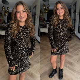 Glitterjurk met tasje - koper