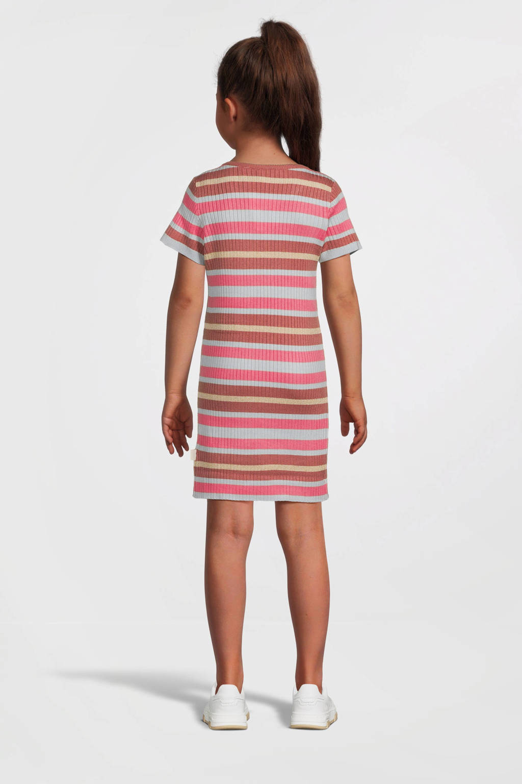 Moodstreet gestreepte jurk lichtblauw/roze