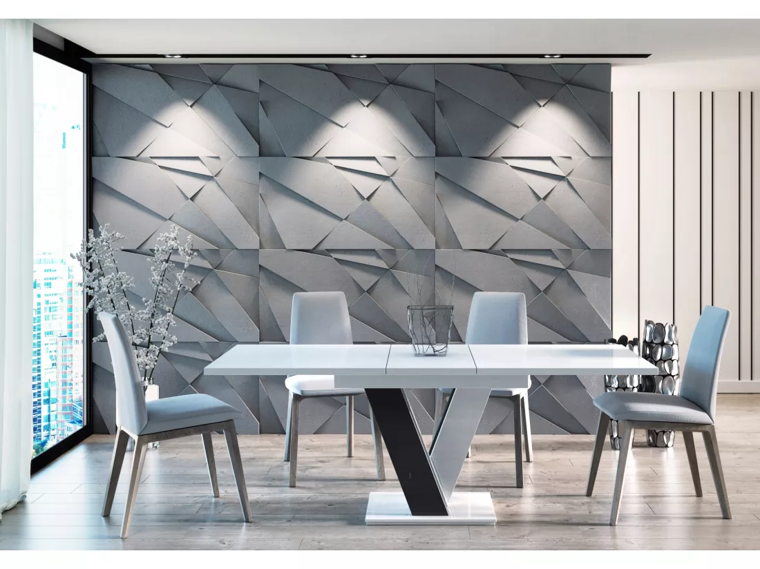 TABLE A MANGER EXTENSIBLE MASSI - BLANC ET NOIR LAQUE 120 - 160 CM