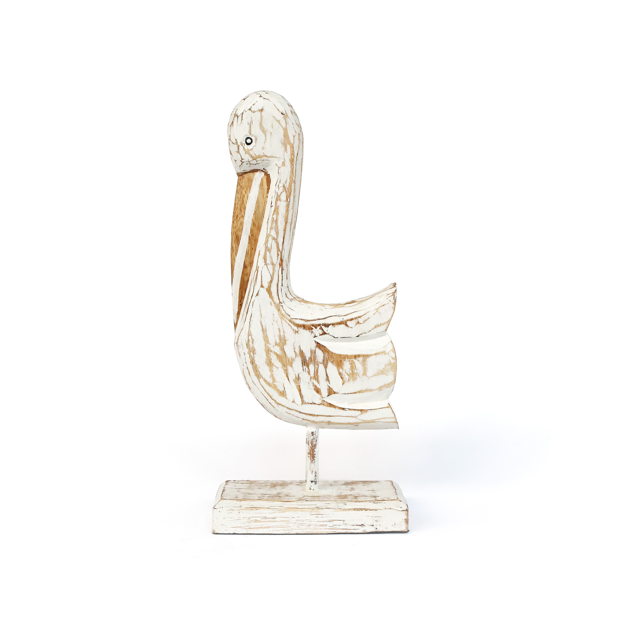 Holzskulptur 'Pelikan' weiß, H 39 cm, B 18 cm, L 9 cm von fischer's lagerhaus