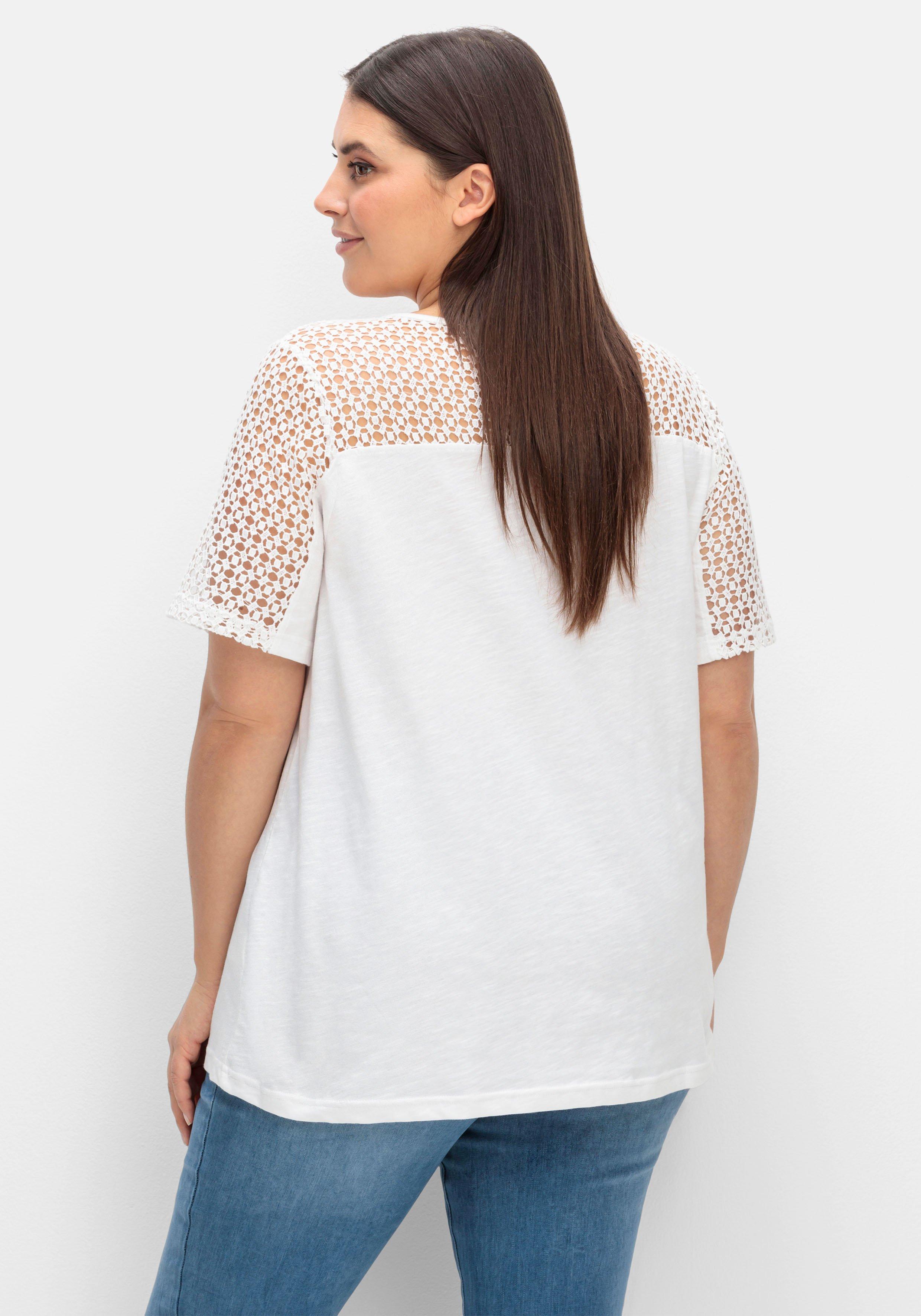 Jerseyshirt mit Spitzenpasse