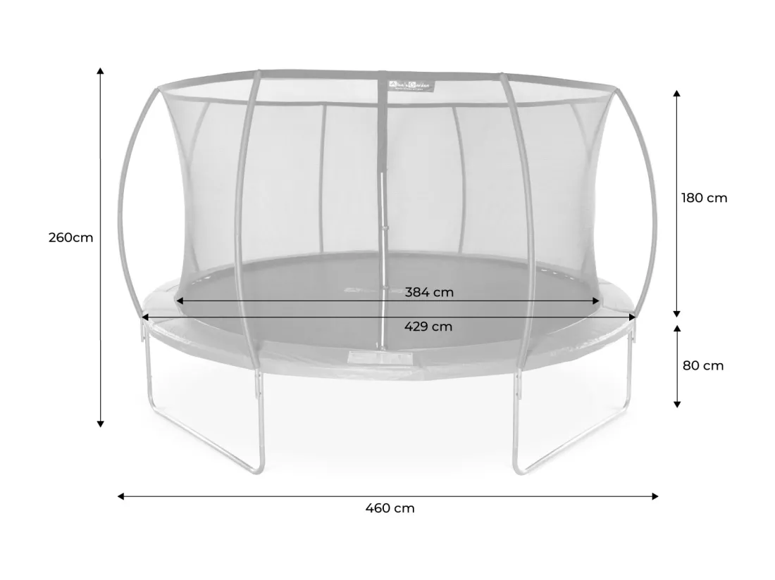 Trampoline rond Ø 430cm gris avec filet de protection intérieur - Venus Inner XXL – échelle. bâche. filet pour chaussures et kit d'ancrage 4.30m 430 cm