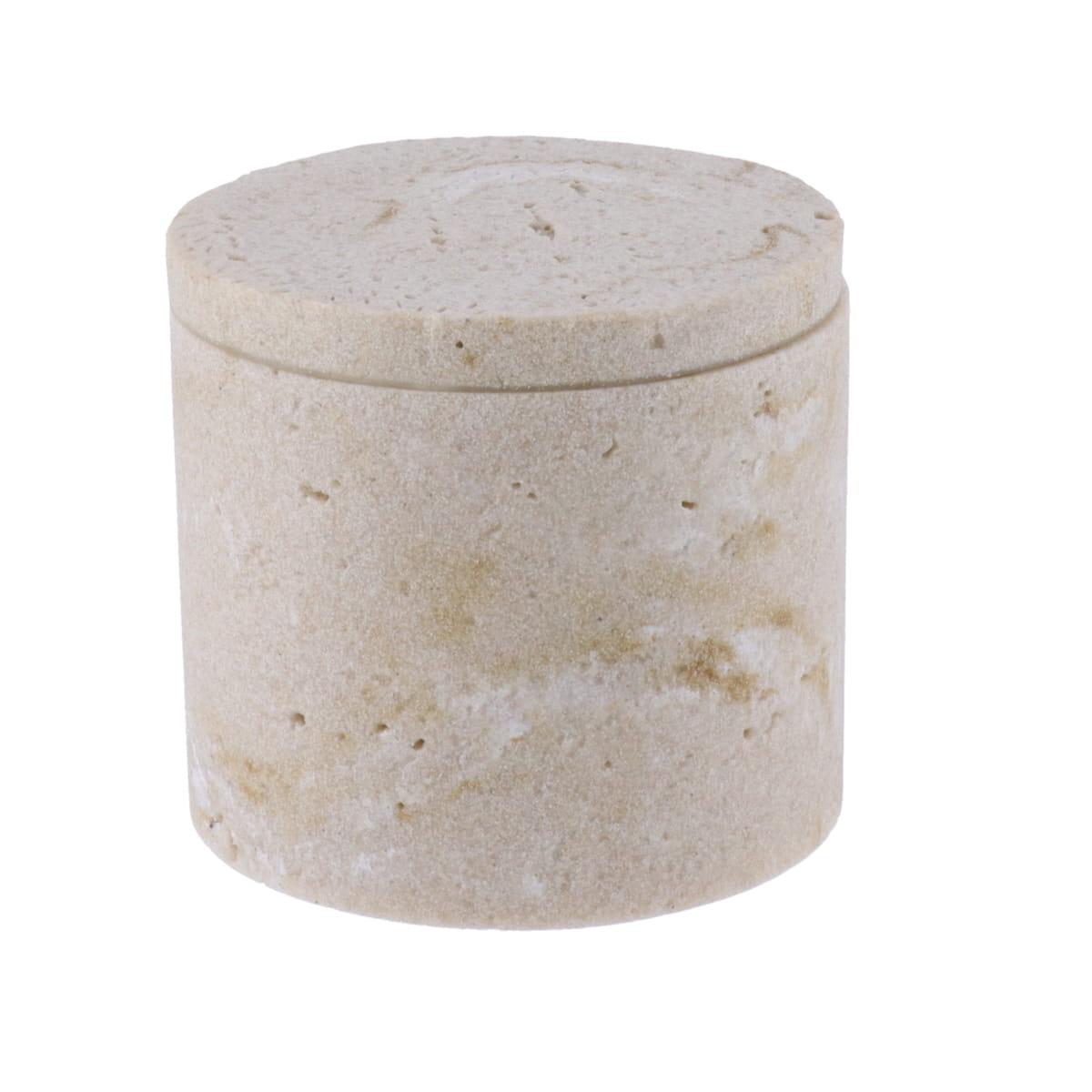 BOITE A COTON POLYRESINE FACON TRAVERTIN NATUREL