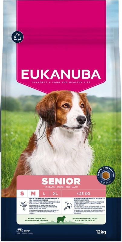 Eukanuba - Premium Nutrition Senior Small Medium Breed - Droogvoer - 12kg - Lam en Rijst