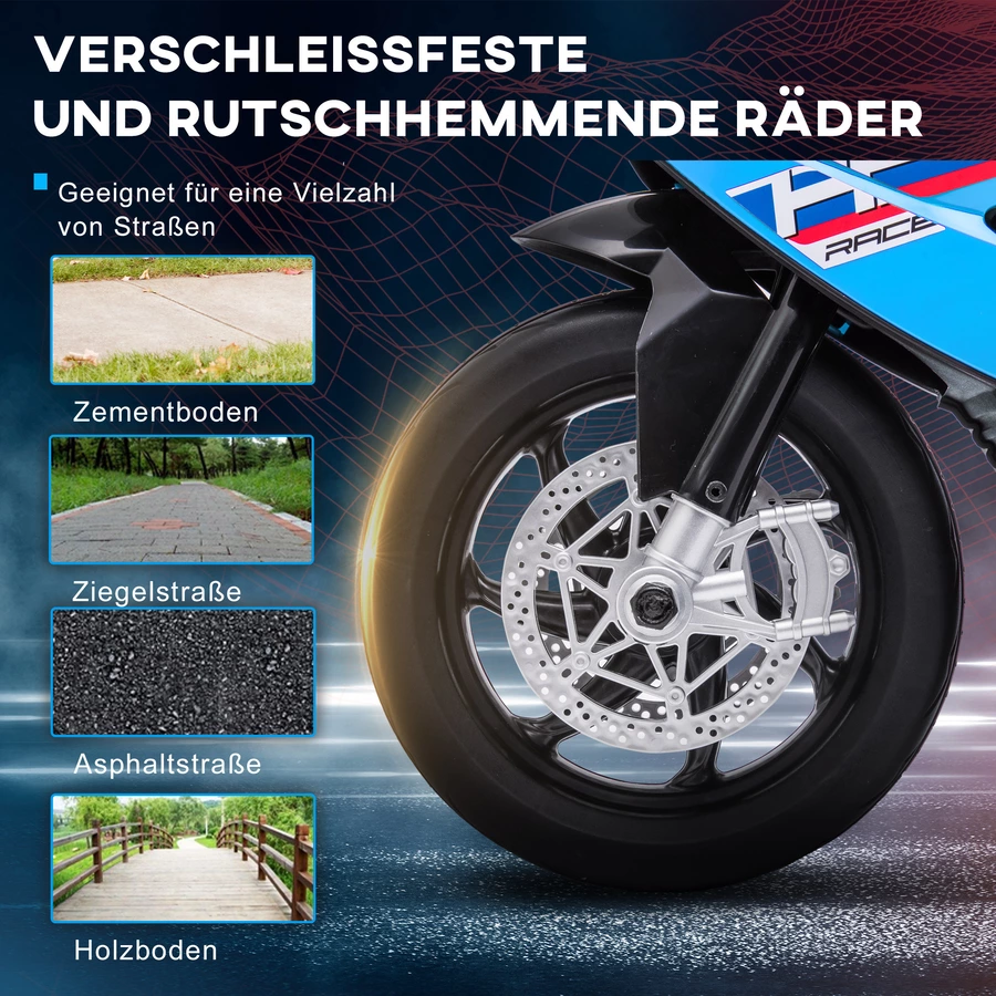 HOMCOM Kinder Elektromotorrad mit 3 Musikmodi blau