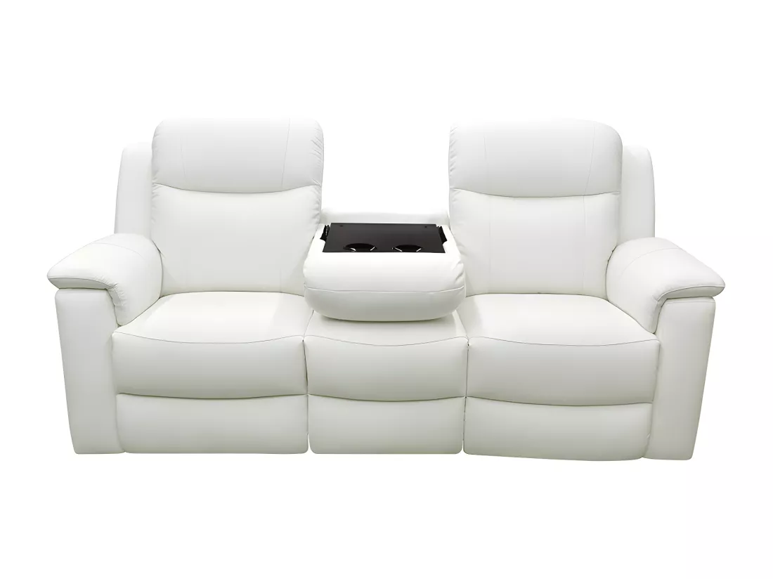 Canapé 3 places et un fauteuil relax EVASION en cuir - Blanc ivoire