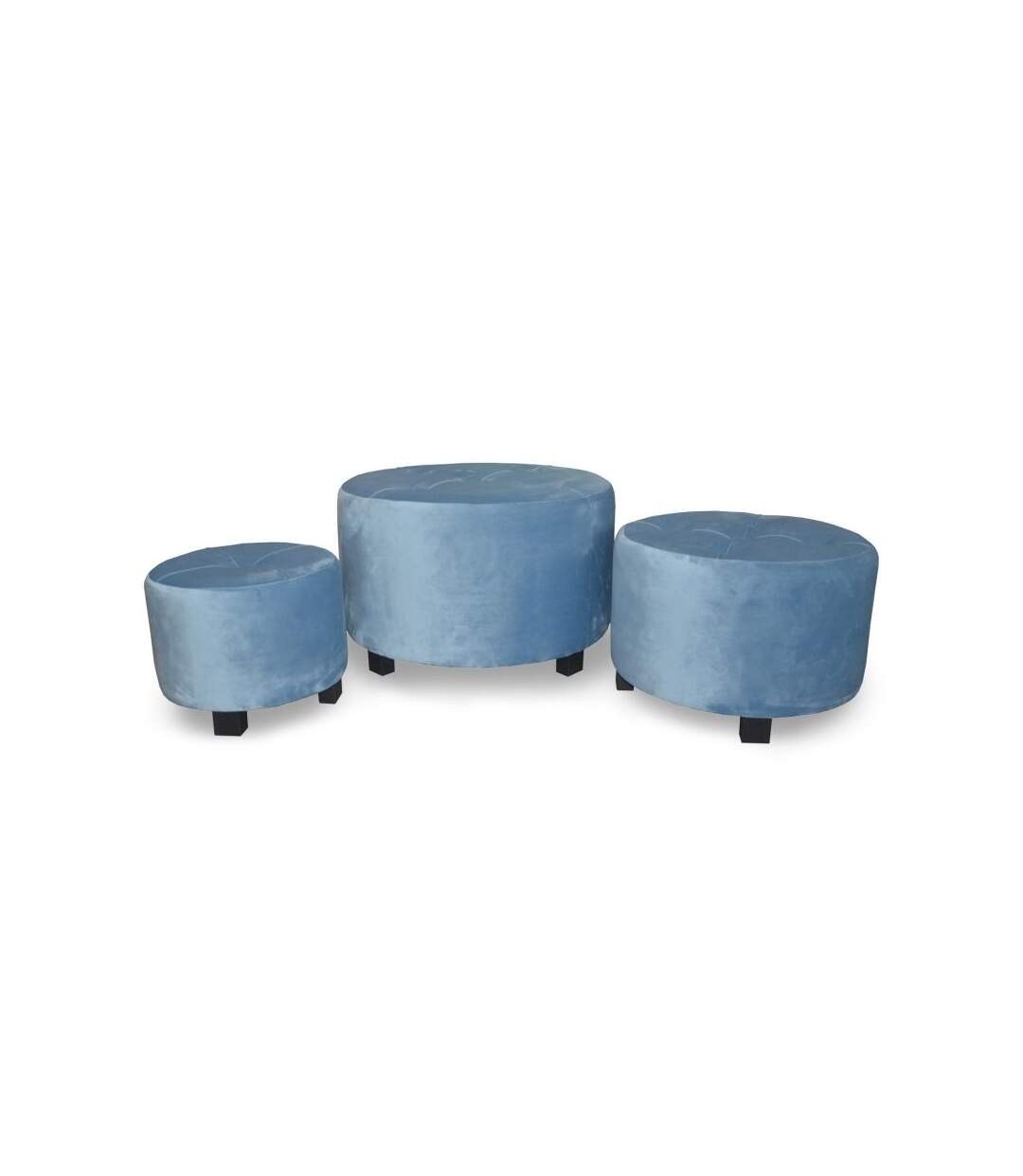 Paris Prix - Lot De 3 Poufs En Velours canaille 60cm Bleu