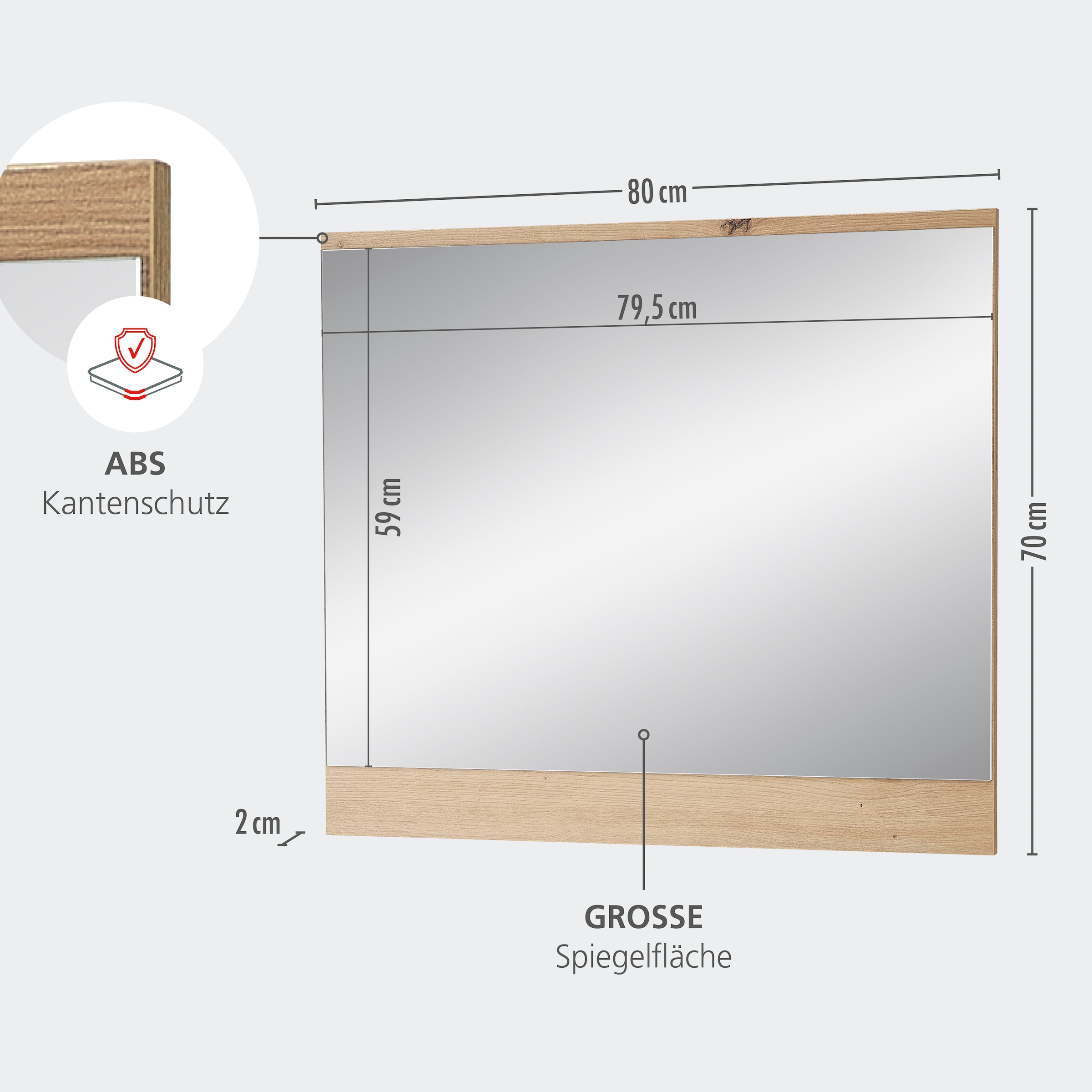 GOODproduct Wandspiegel »Fargo Wandspiegel, 80/70/2 (B/H/T cm)« Spiegelfläche 80 x 70 cm