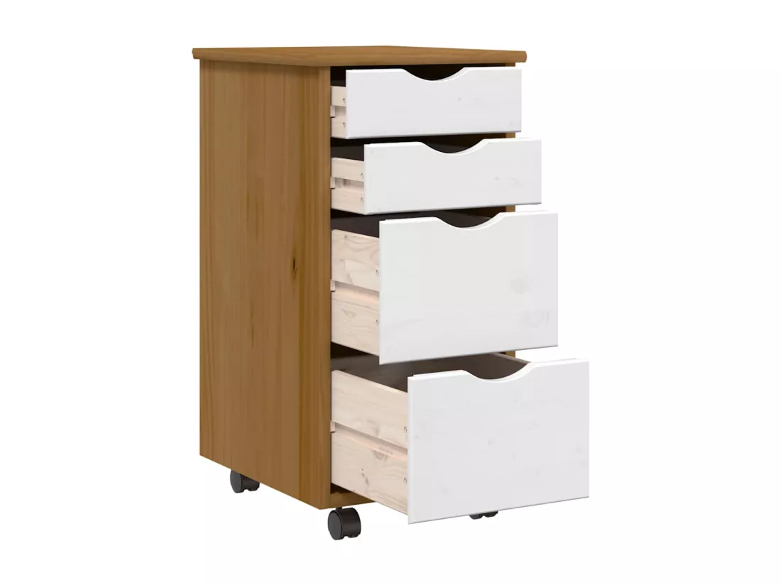 Armoire roulante avec tiroirs MOSS bois de pin marron miel