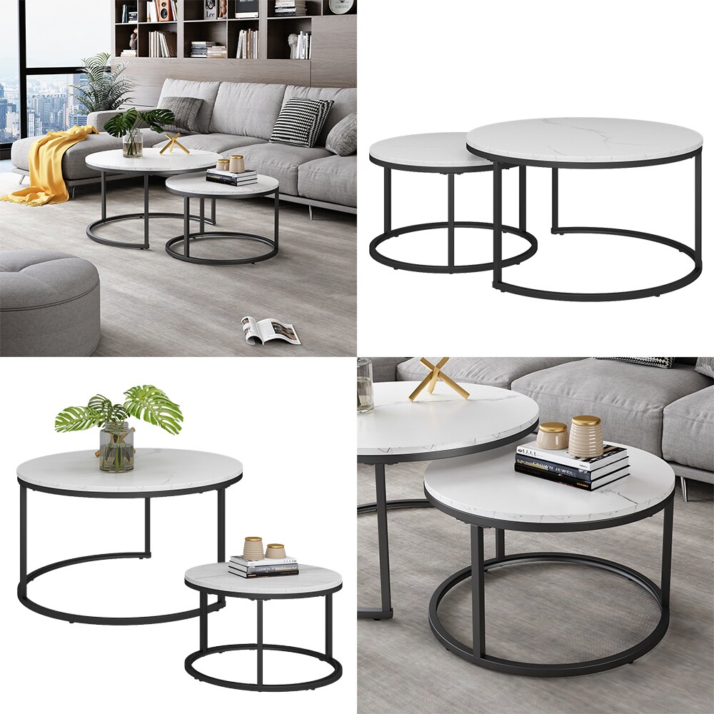 Vicco Couchtisch Montreal Weiß Marmor-Optik 77 x 40 cm Wohnzimmertisch 2er-Set