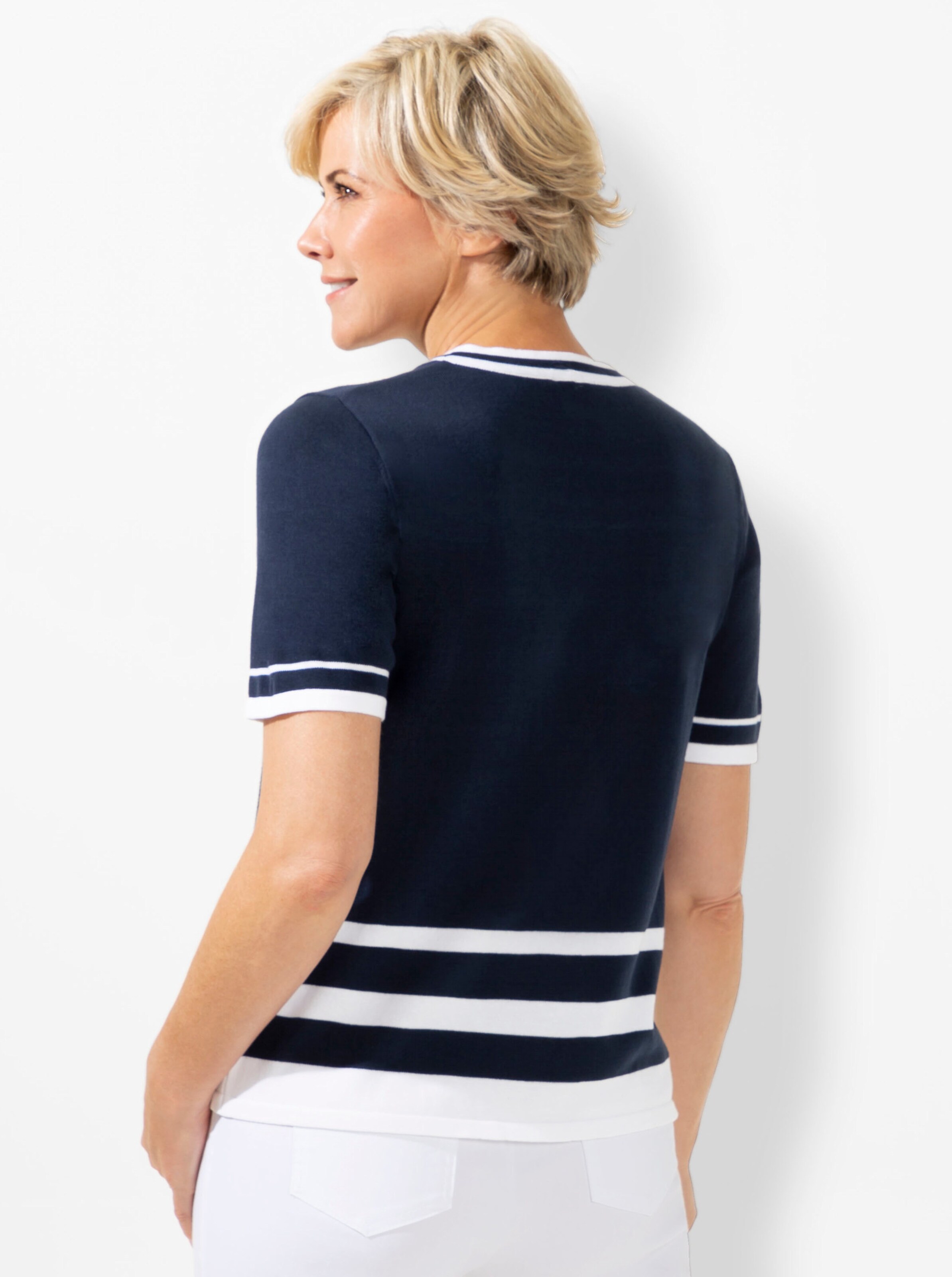 2-in-1-Pullover in nachtblau-weiß-gemustert