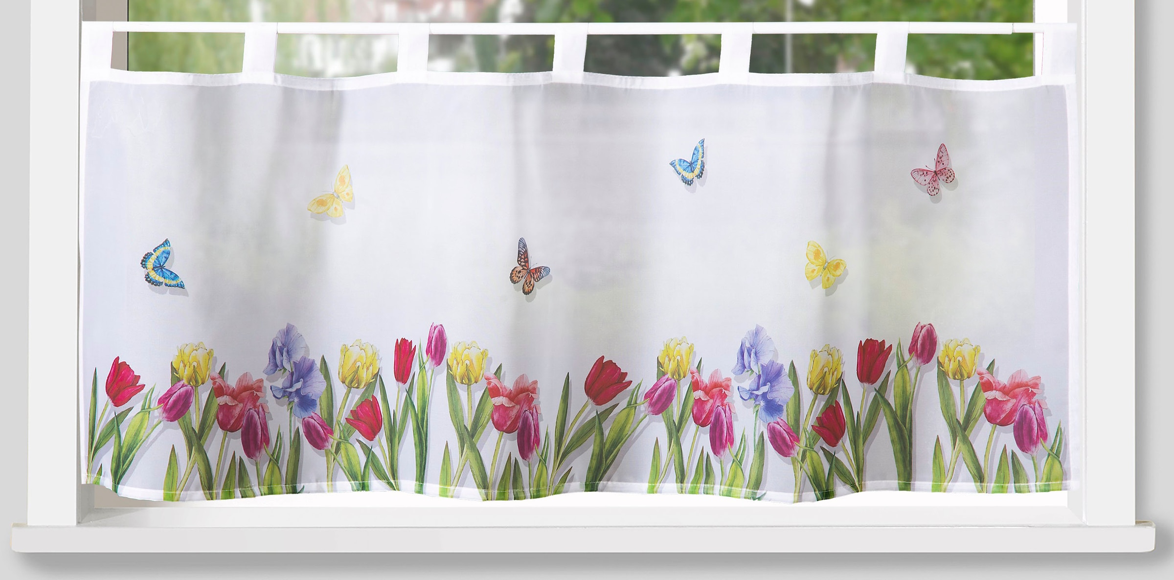 Weckbrodt Scheibengardine »Yara« Schlaufen 1 Stk. tlg. Bistro, Voile, bedruckt, halbtransparent, HxB 45x120cm, Gardine, Store