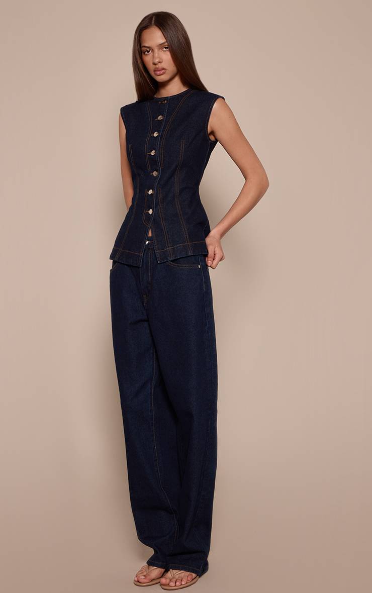 Bleu Indigo Haut En Denim Sans Manches Long
