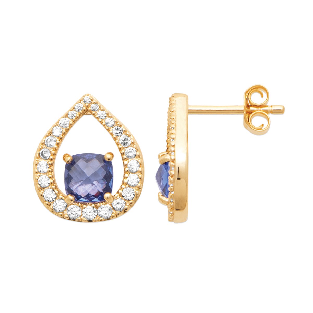 Boucles d'oreilles puces Brillaxis goutte doréeoxyde bleu