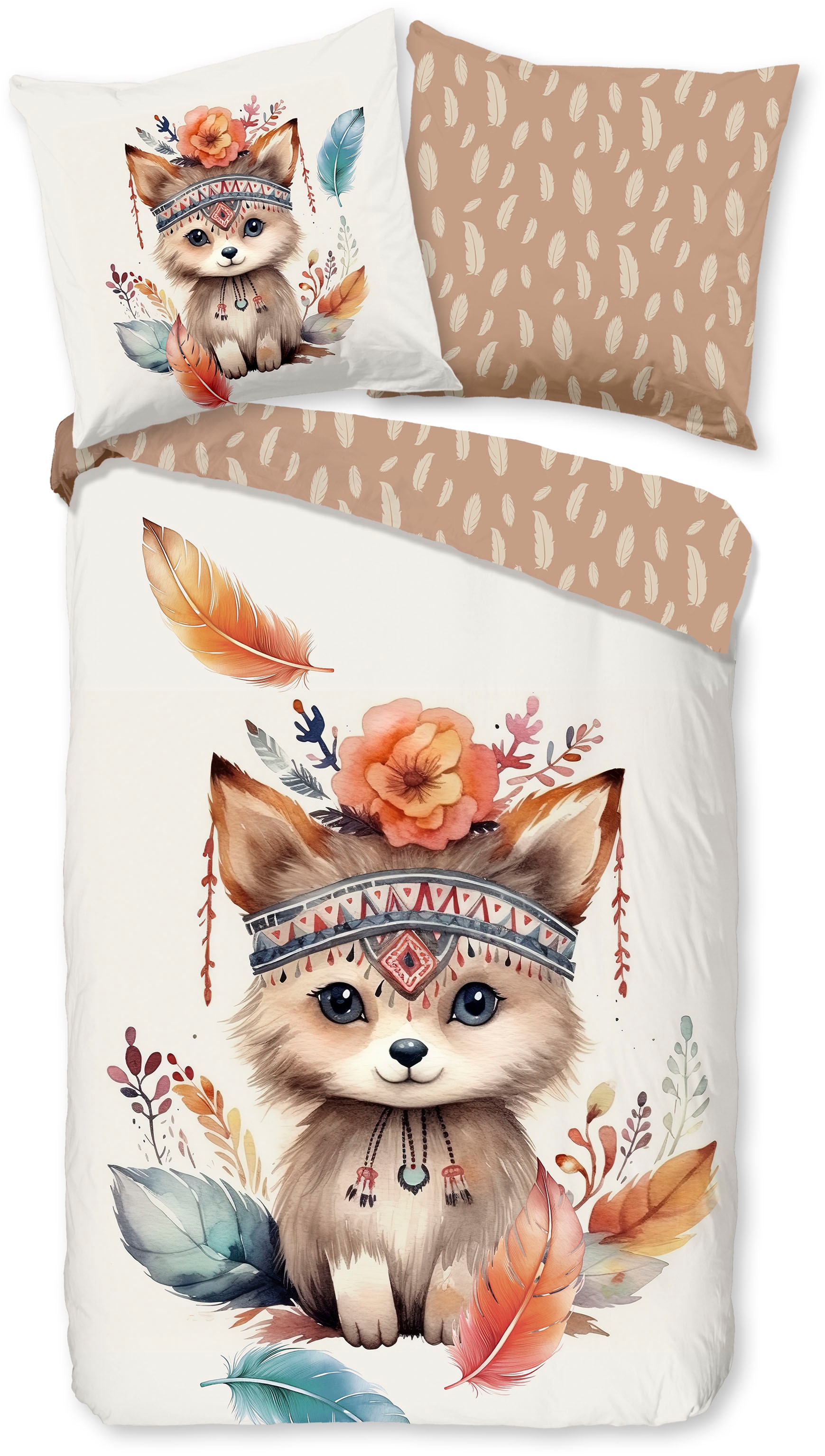 good morning Kinderbettwäsche »Hay« 2 Stk. tlg. Baumwolle, 135x200, Reissverschluss, Wendeoptik, Kind, Fuchs, Boho Sand