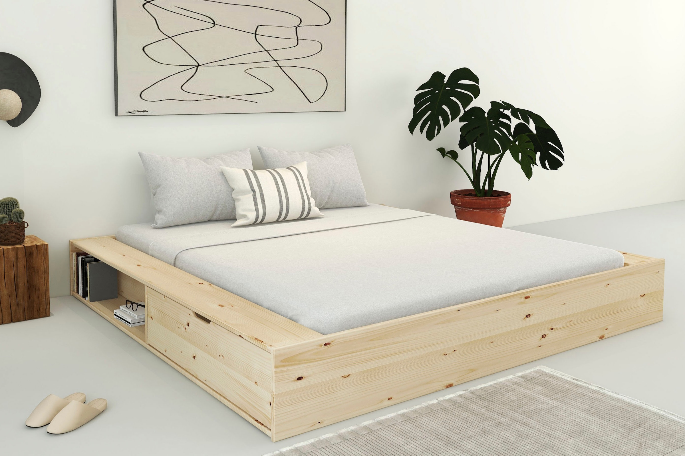 Home affaire Massivholzbett »Erno, OTTOs Choice, TOPSELLER, Stauraumbett Futonbett, 275KG belastbar« Breite/ Belastbarkeit: 120cm/275 KG, 180cm/275 KG,  mit Lattenrost, FSC® zertifiziert, viel Stauraum + Ablagen