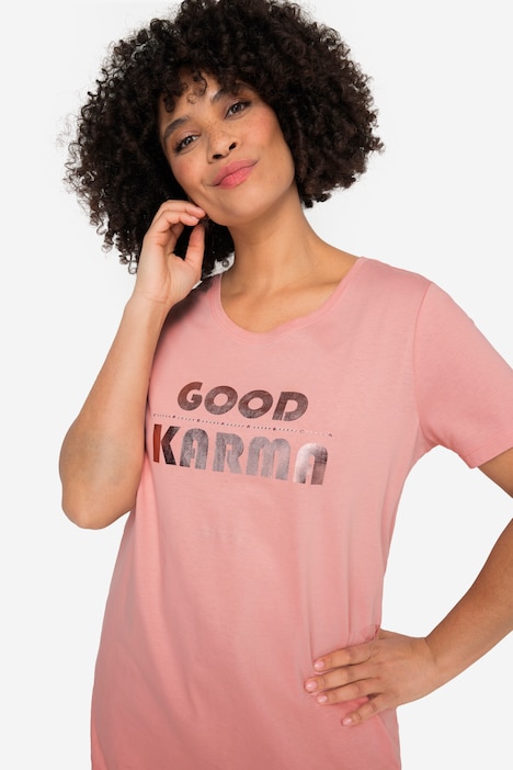 T-Shirt, Metallic-Schriftzug, Rundhals, Halbarm