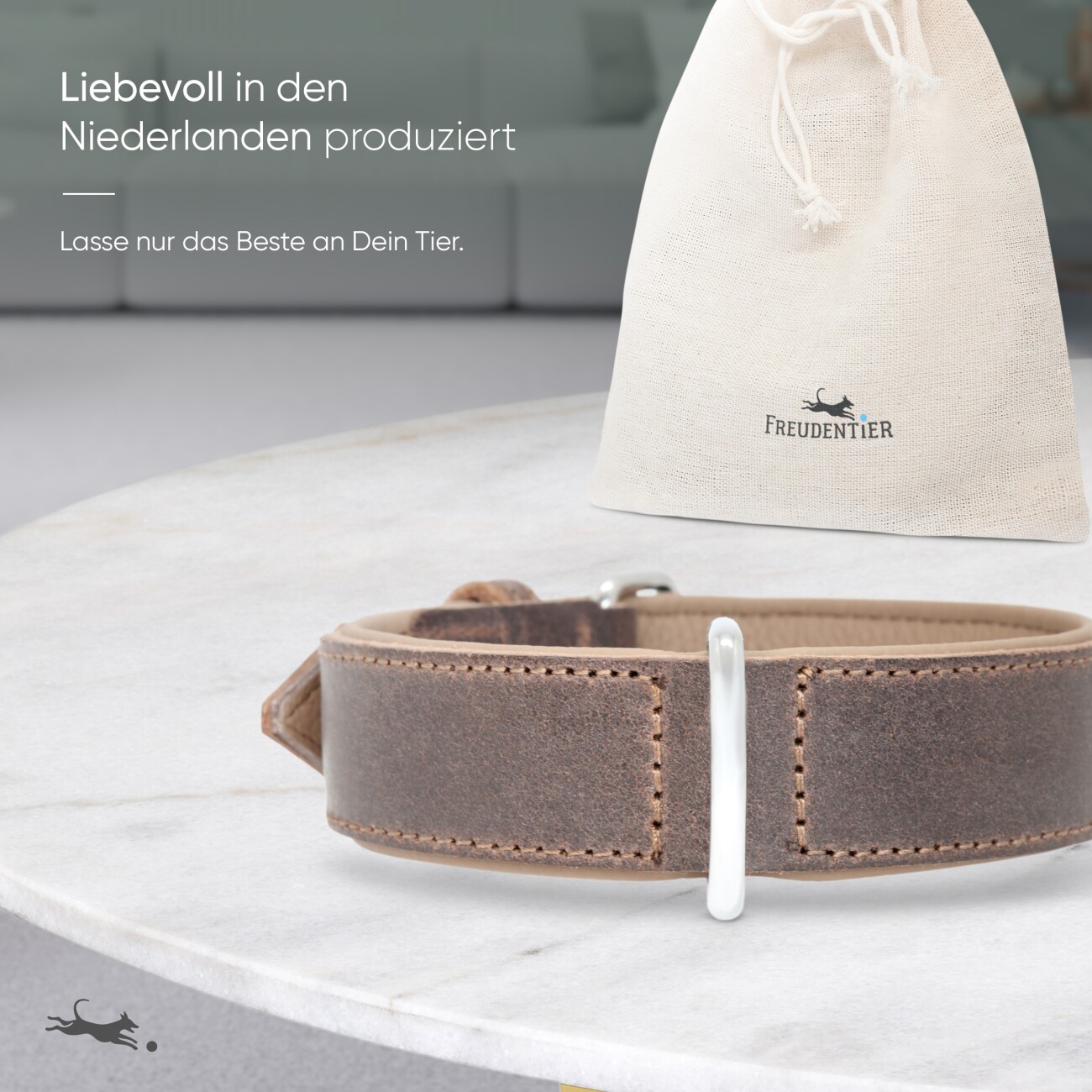 Freudentier gefüttertes Halsband aus Leder dunkelbraun 61,5 cm, 3,5 cm