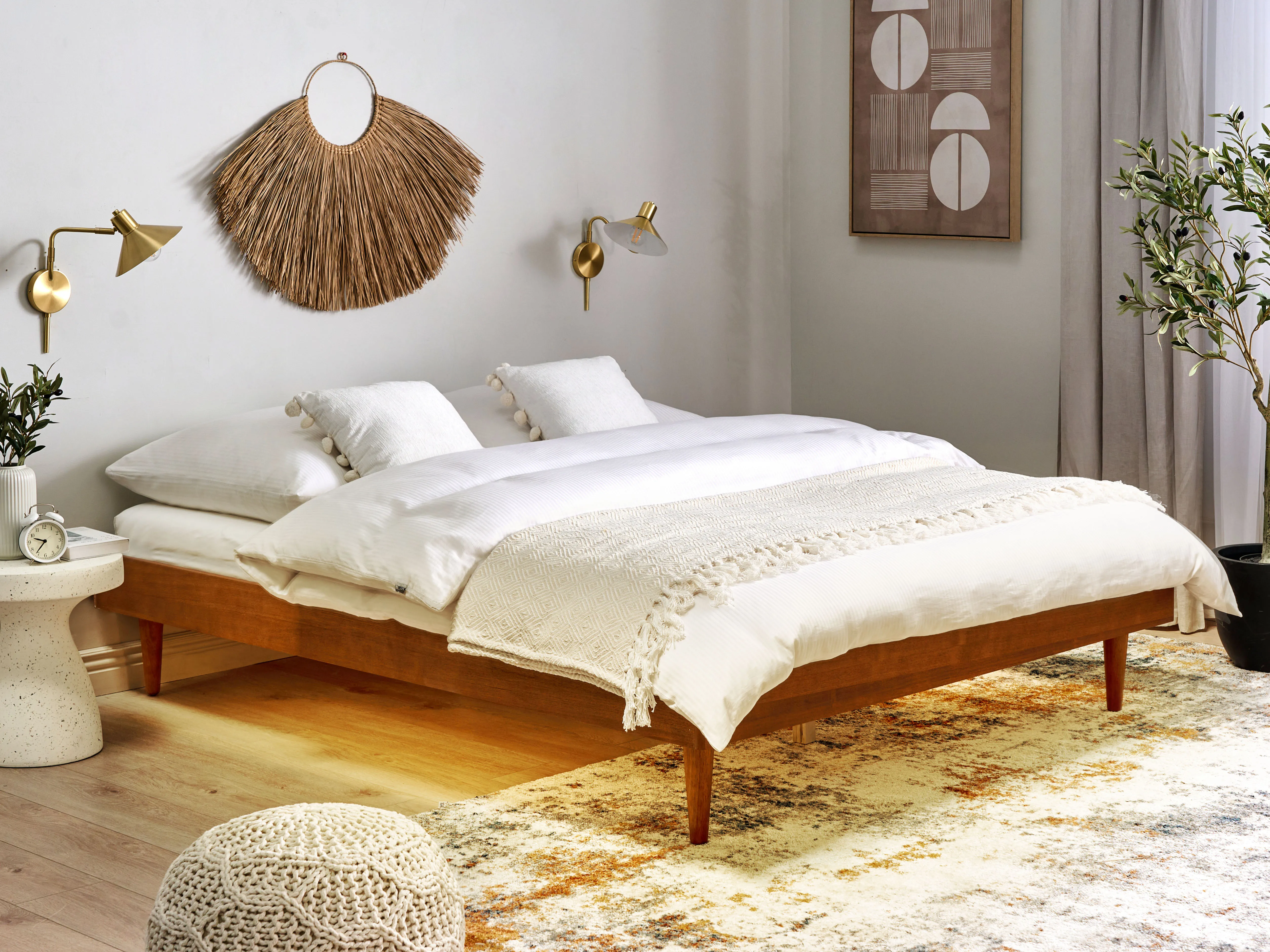 Bed met LED-verlichting TOUCY 180 x 200 cm Bruin essenhout