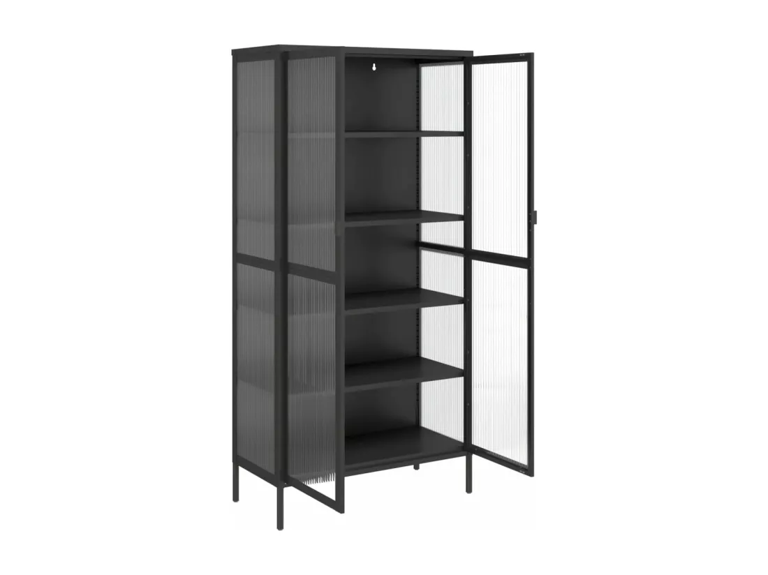 Buffet haut noir 85x40x180 cm verre et acier