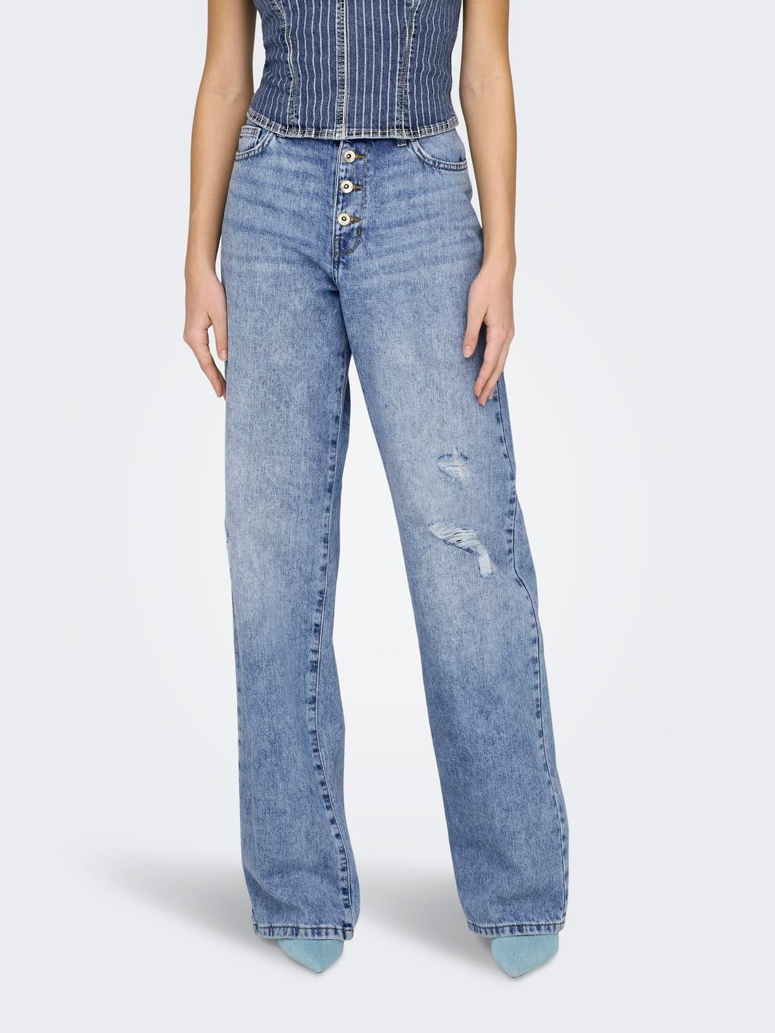 ONLMOLLY Hohe Taille Weiter Beinschnitt Jeans Light Blue Denim