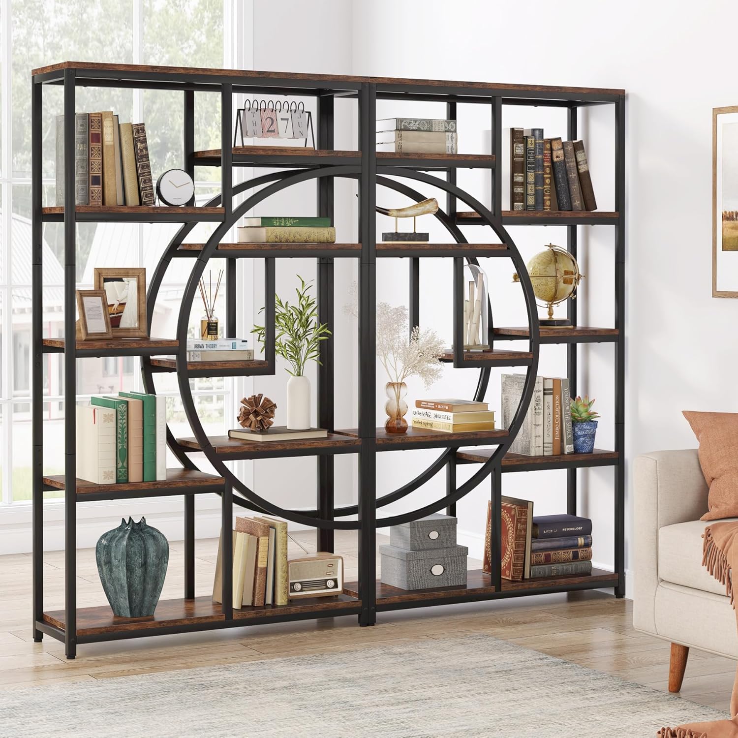 Tribesigns Bücherregal, industrielles 5-stöckiges Etagere-Bücherregal, freistehend, hohe Bücherregale, Display-Regal, Aufbewahrungs-Organizer mit 9 offenen Ablageflächen für Wohnzimmer (2 Stück)