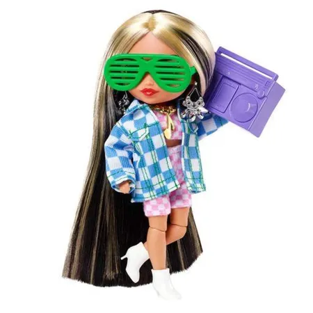 Barbie Extra Minis-Puppe #2 (ca. 14 cm) mit Moden, Accessoires und Puppenständer