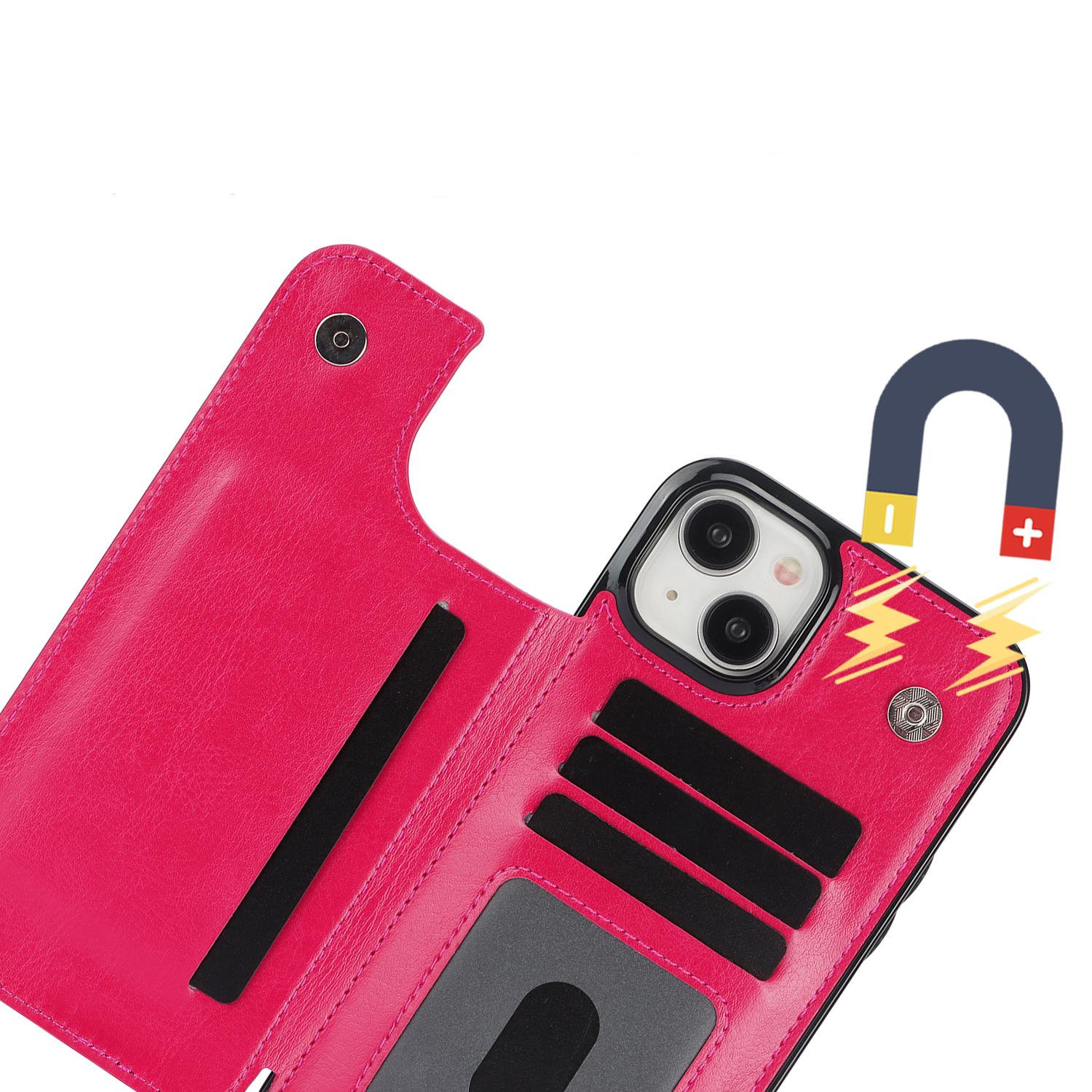 iPhone 15 Hybrid Leder Hülle mit Kartenfach   Kickstand Aufsteller - Pink