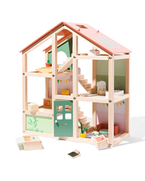 maison de poupée en bois avec meubles 52x24x61.5