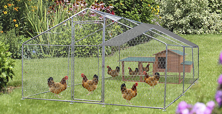 Enclos grillagé en acier pour poules 18 m² + bâche de toit polyester Habrita