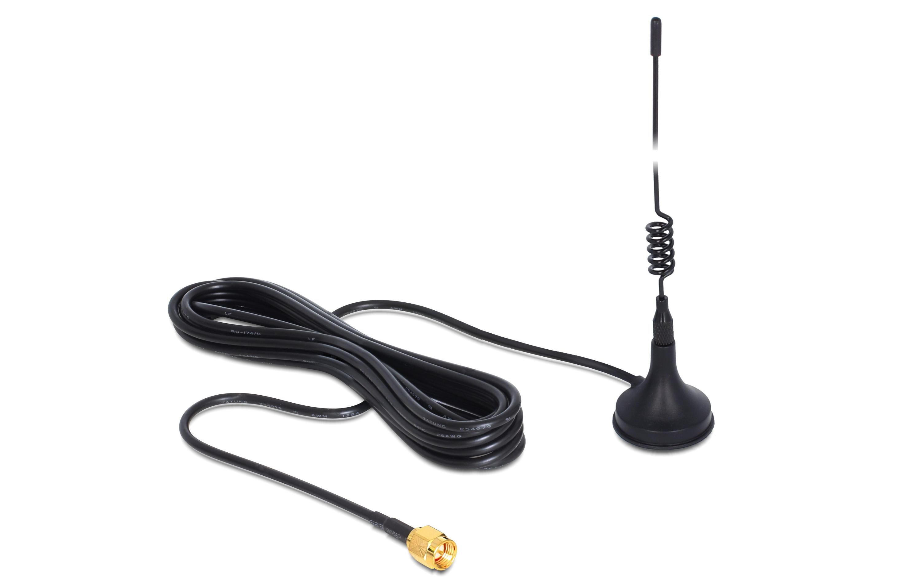 GSM-Antenne SMA, 0.8-2.1GHz, 25cm SMA 3 dBi RundstrahlDelock GSM / UMTS Antenne SMA Stecker 3 dBi omnidirektional starr mit magnetischem Standfuss schwarz
