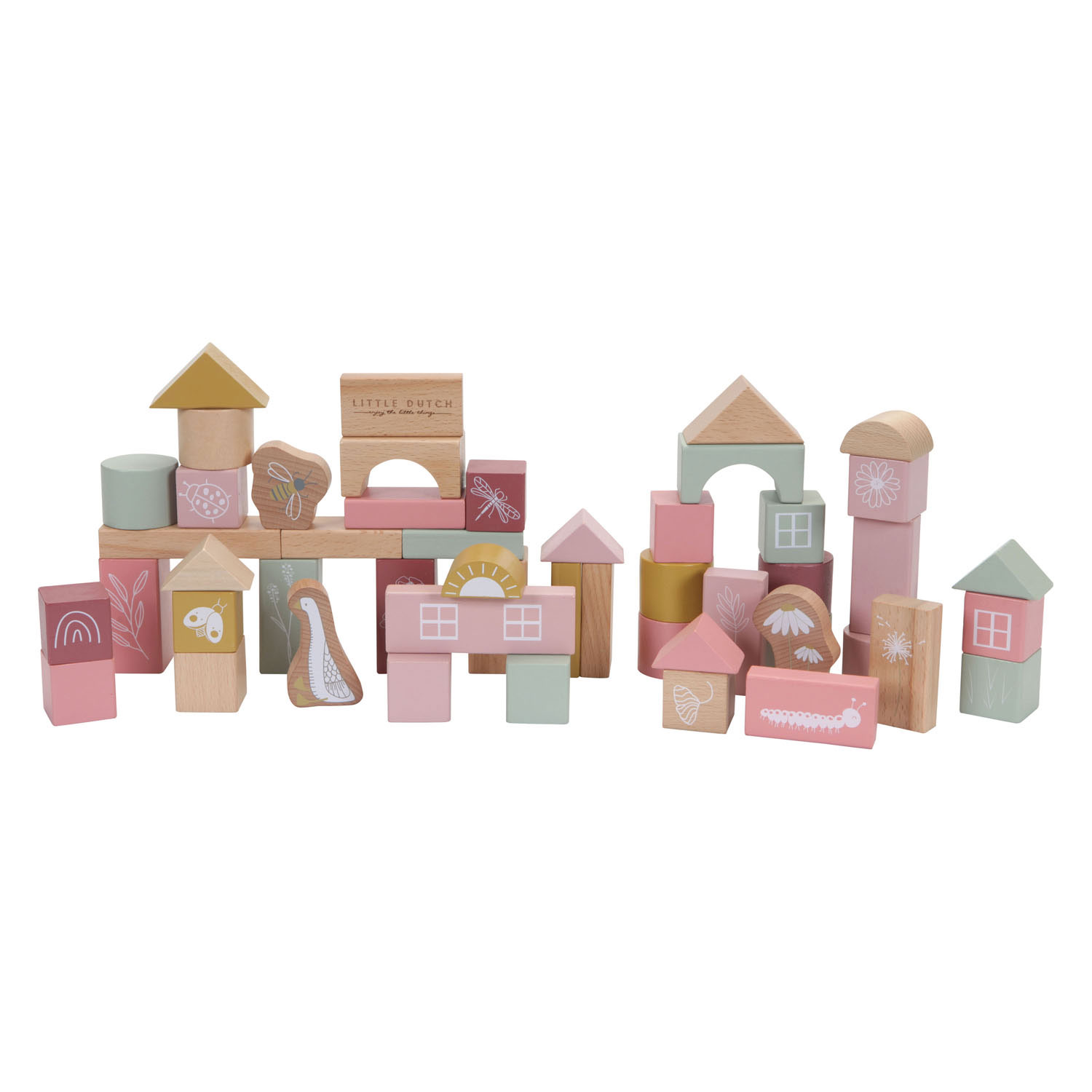 Little Dutch Houten Bouwblokken Roze in Emmer, 50dlg.