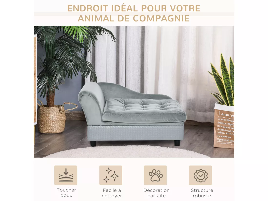 Canapé Chien Chat sur Pied avec Coffre de Rangement Style Moderne Coussin d'assise Amovible Grand Confort 76 x 45 x 41,5 cm Bleu